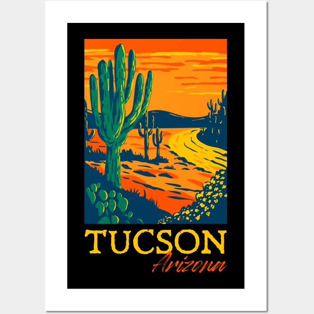 Tucson Arizona Cactus Vintage Retro Desert Souvenir Wall Art by grendelfly73